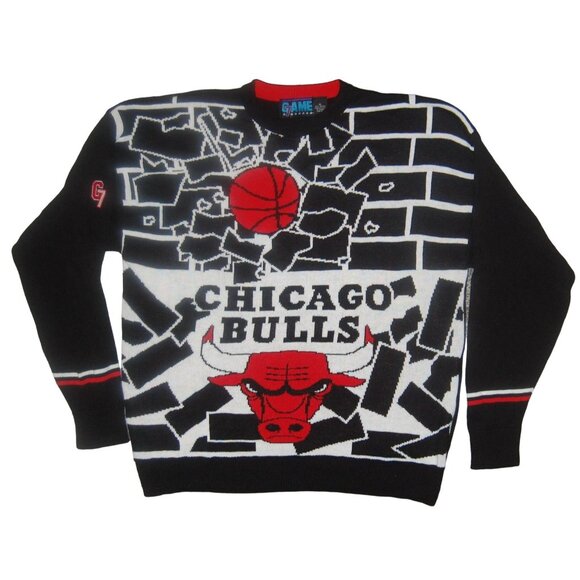 Rare Vintage 1990s Chicago Bulls Game 7 Knit Sweater Men's XL Made in USA - Picture 1 of 7